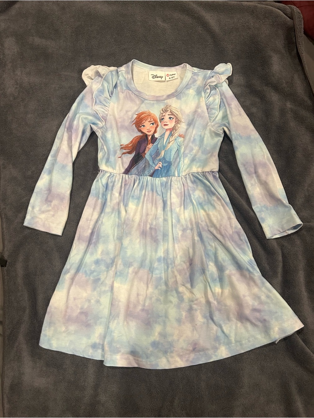 PatPat Girls' Frozen Elsa & Anna Tie-Dye Long Sleeve Dress - Light Blue/Purple